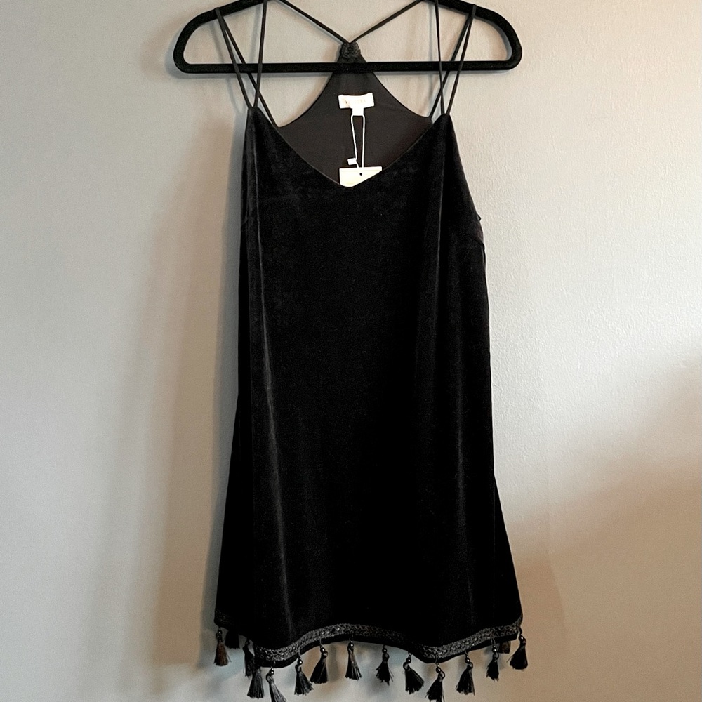 Velvet Tassel Trim Shift Dress